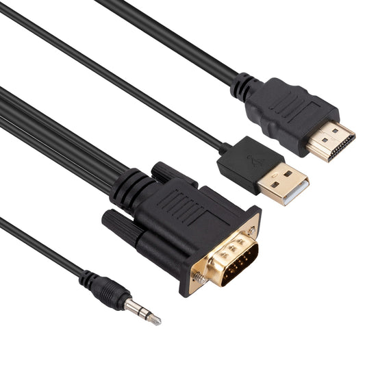 HDMI to VGA Adapter Cable with Chip HD Video Converter HDMI to VGA Adapter Cord with 3.5mm Audio, Power Supply Connectors