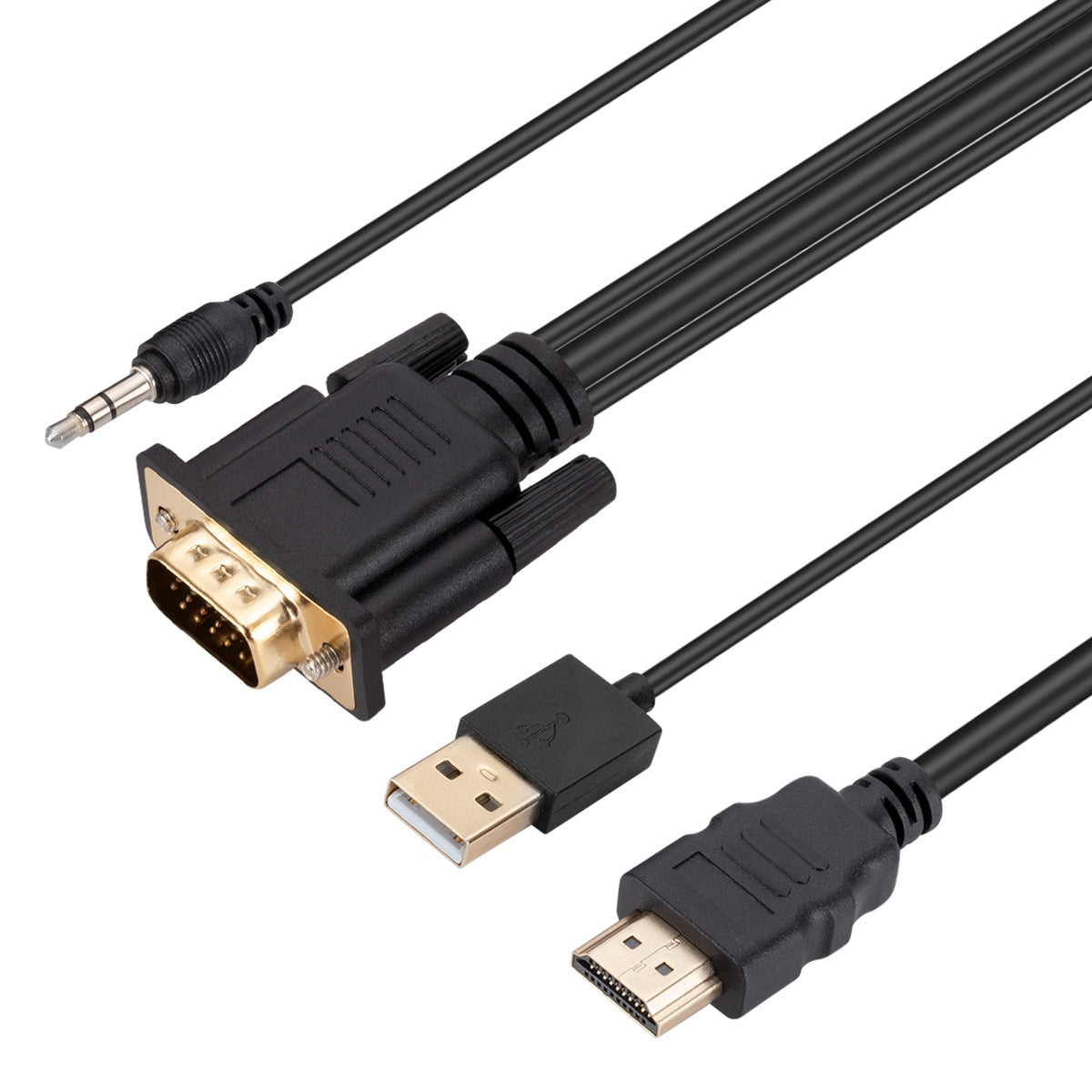 HDMI to VGA Adapter Cable with Chip HD Video Converter HDMI to VGA Adapter Cord with 3.5mm Audio, Power Supply Connectors