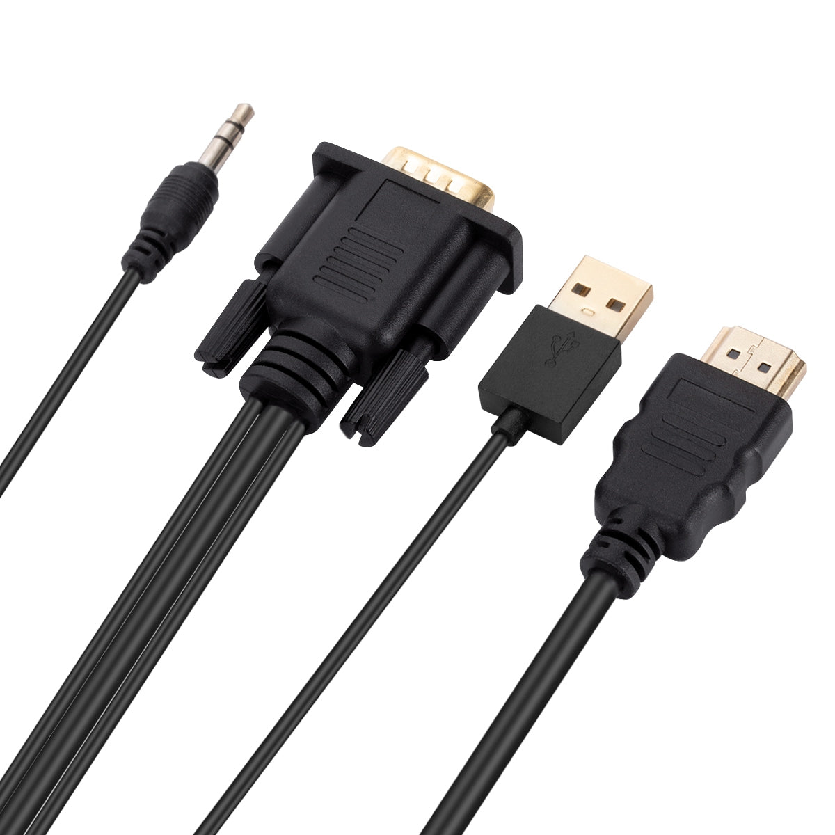 HDMI to VGA Adapter Cable with Chip HD Video Converter HDMI to VGA Adapter Cord with 3.5mm Audio, Power Supply Connectors
