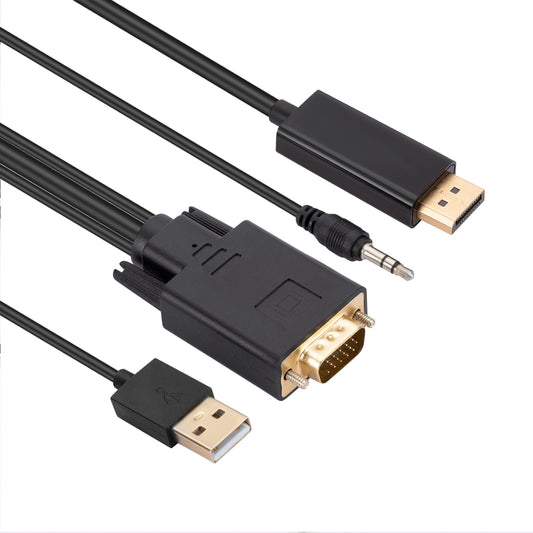 VGA to Displayport Adapter Cable 1.8m Video Adapter Cord VGA to DP Converter with Audio, USB Power Supply