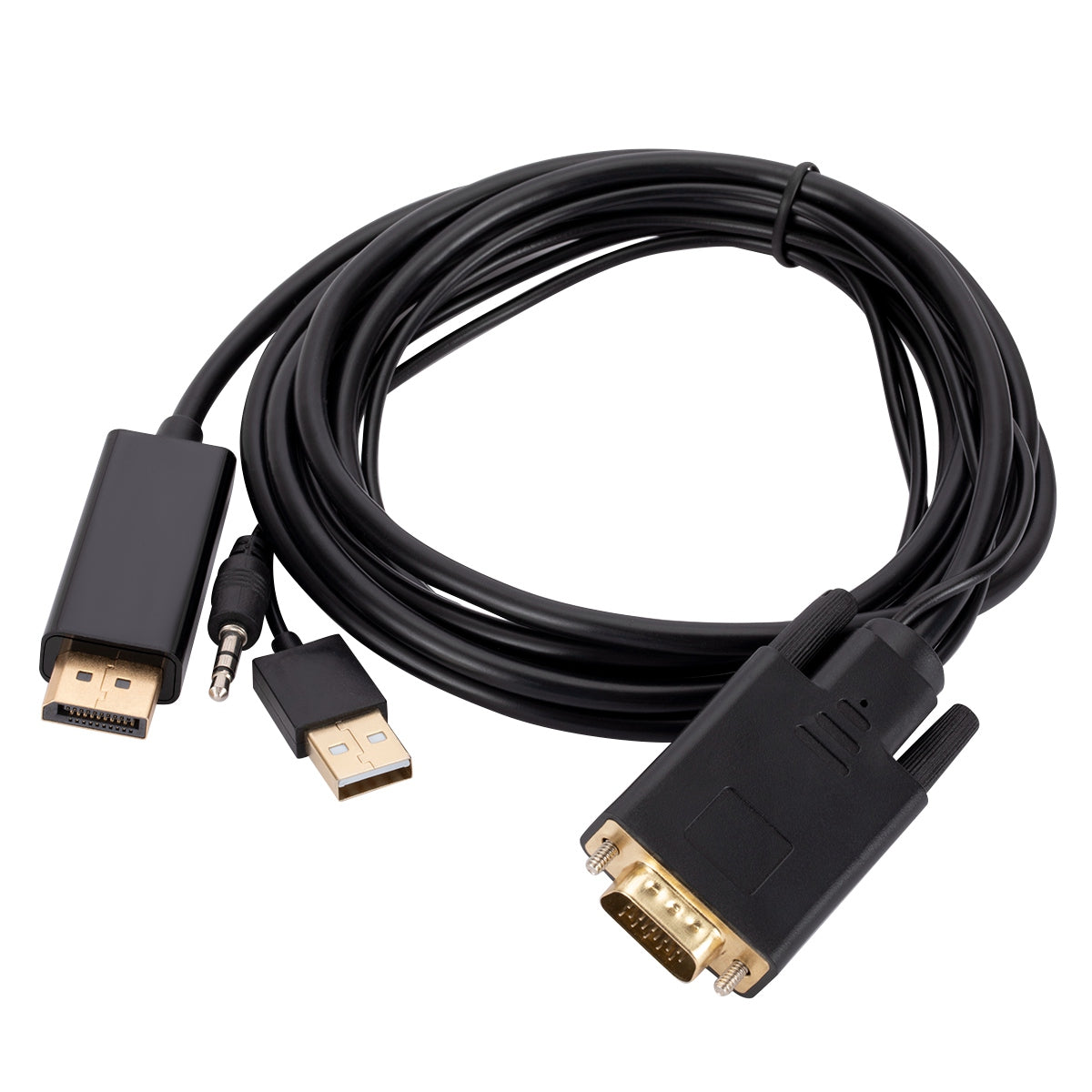 VGA to Displayport Adapter Cable 1.8m Video Adapter Cord VGA to DP Converter with Audio, USB Power Supply