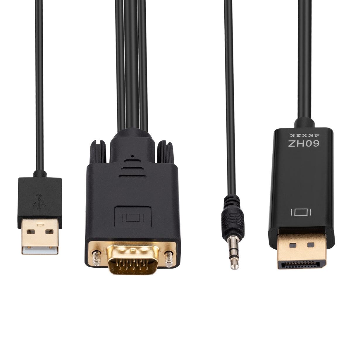 VGA to Displayport Adapter Cable 1.8m Video Adapter Cord VGA to DP Converter with Audio, USB Power Supply