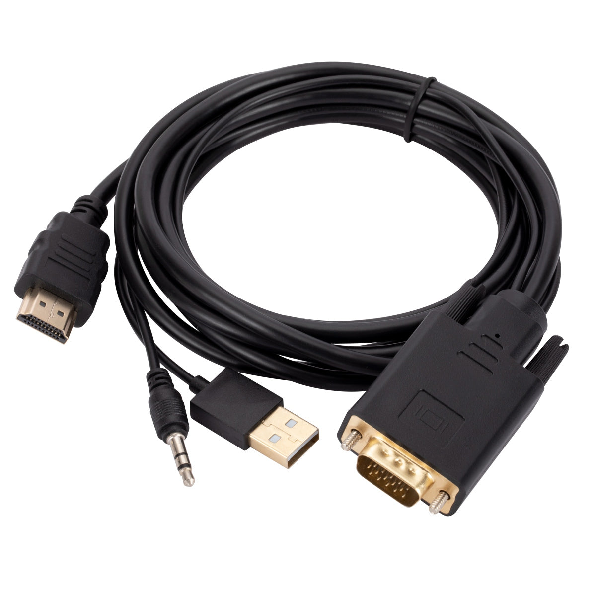 1.8m VGA to HDMI Adapter Cable with Audio, USB Power Cables, Portable VGA to HDMI Converter for Monitor with VGA, Projector, TV