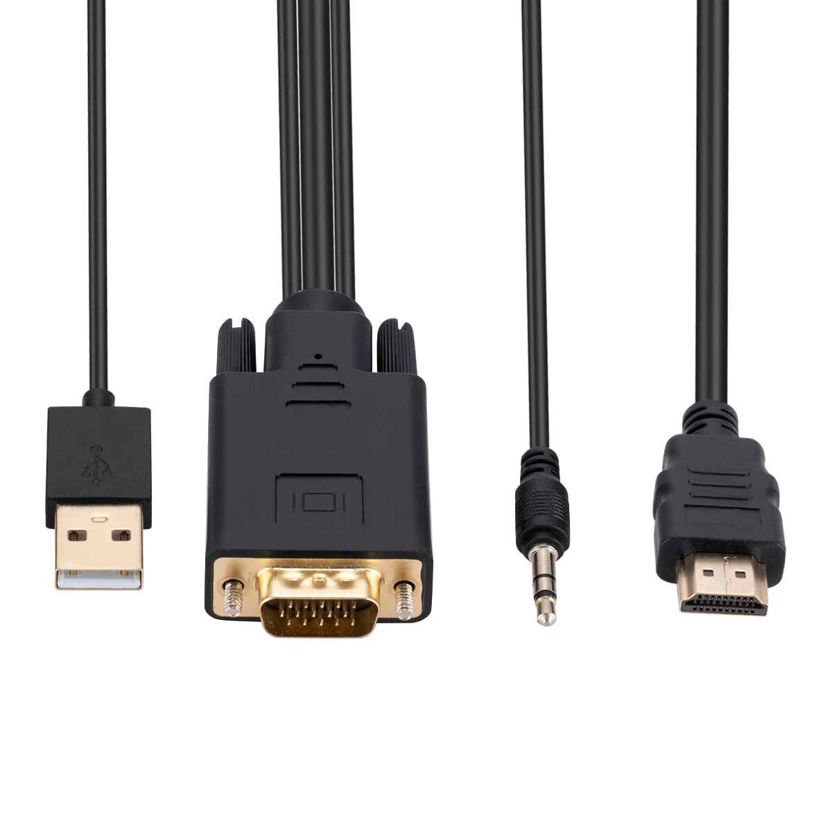 1.8m VGA to HDMI Adapter Cable with Audio, USB Power Cables, Portable VGA to HDMI Converter for Monitor with VGA, Projector, TV