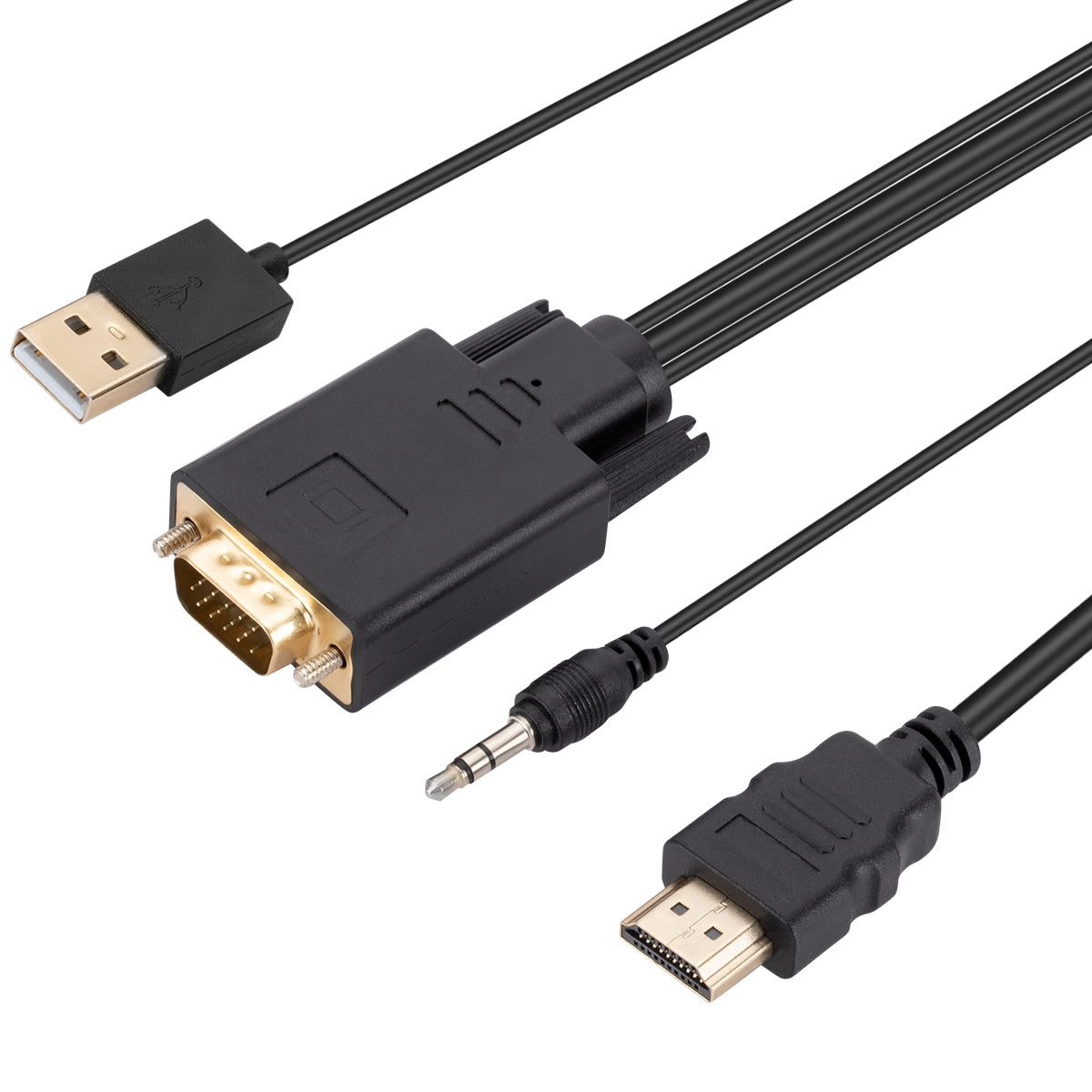 1.8m VGA to HDMI Adapter Cable with Audio, USB Power Cables, Portable VGA to HDMI Converter for Monitor with VGA, Projector, TV