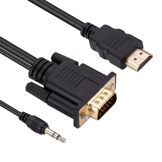 HD Video Converter HDMI to VGA Adapter Cord with Chip HDMI to VGA Adapter Cable with 3.5mm Audio Support 1080P