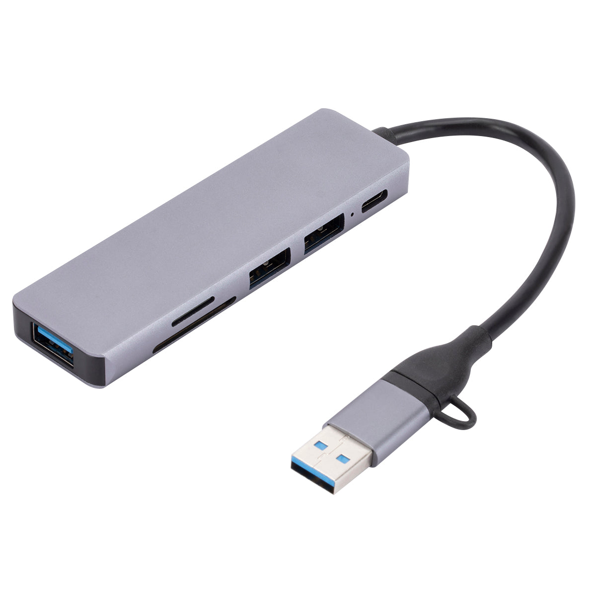 USB 2.0+Type C Hub Adapter High Speed Data Transmission 6-In-1 Computer Laptop Converter with 1xPD Port+3xUSB 3.0 Ports+2xCard Reader Slots