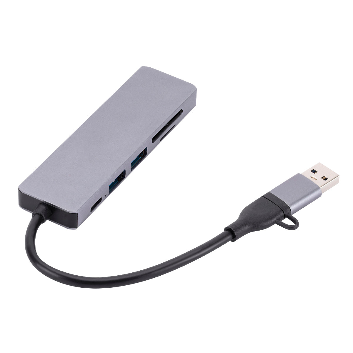 USB 2.0+Type C Hub Adapter High Speed Data Transmission 6-In-1 Computer Laptop Converter with 1xPD Port+3xUSB 3.0 Ports+2xCard Reader Slots