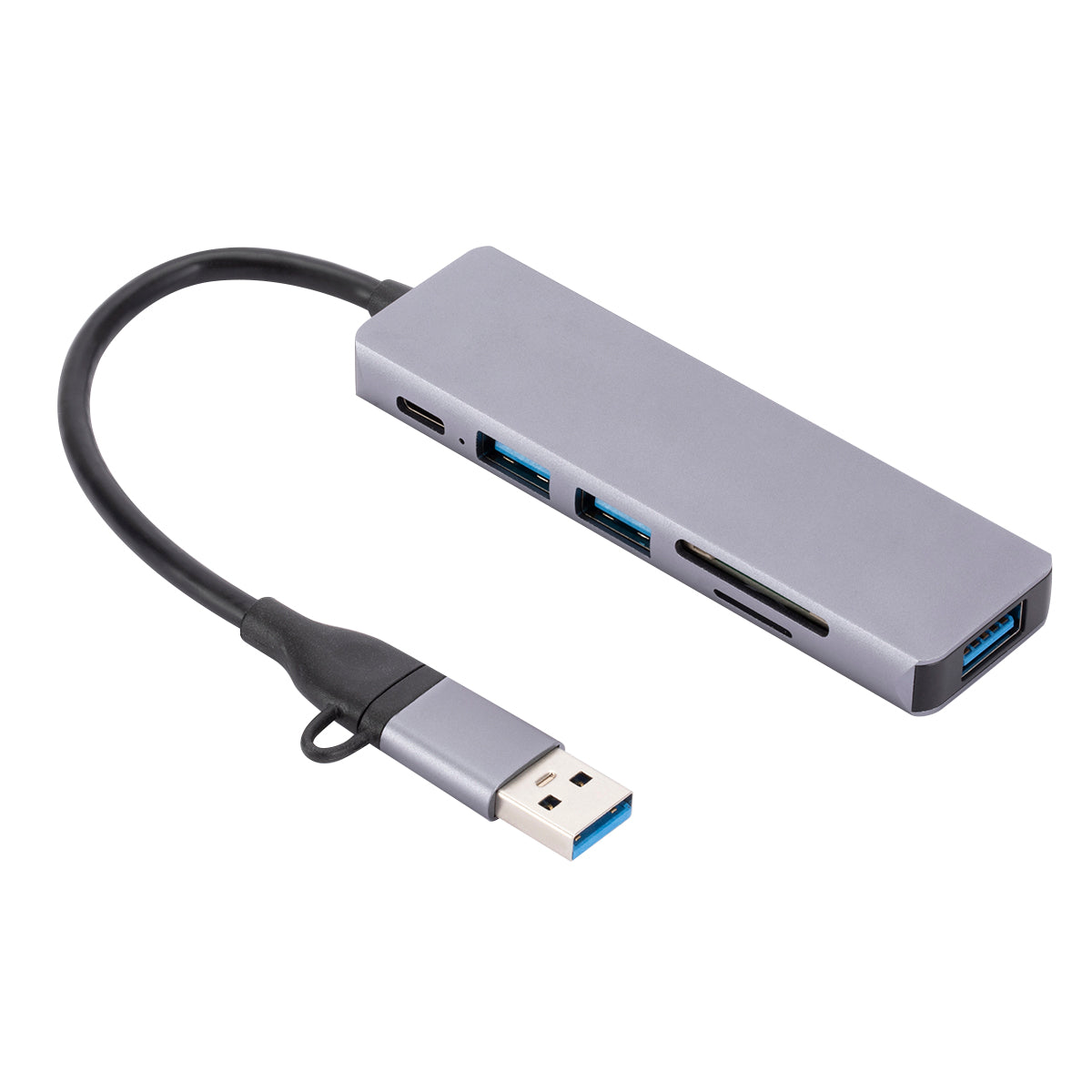 USB 2.0+Type C Hub Adapter High Speed Data Transmission 6-In-1 Computer Laptop Converter with 1xPD Port+3xUSB 3.0 Ports+2xCard Reader Slots