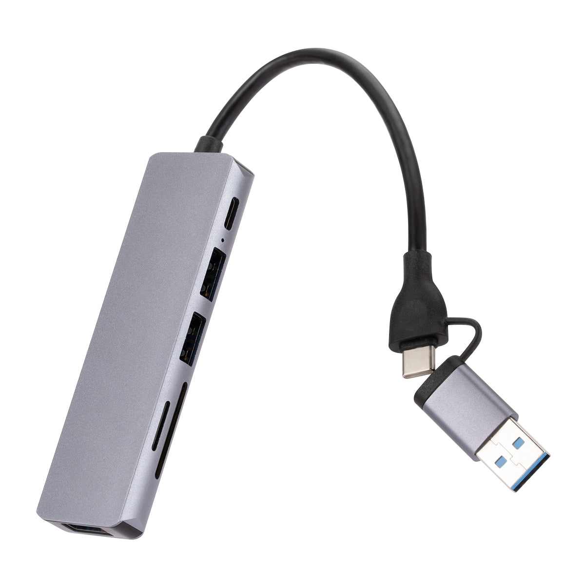 USB 2.0+Type C Hub Adapter High Speed Data Transmission 6-In-1 Computer Laptop Converter with 1xPD Port+3xUSB 3.0 Ports+2xCard Reader Slots
