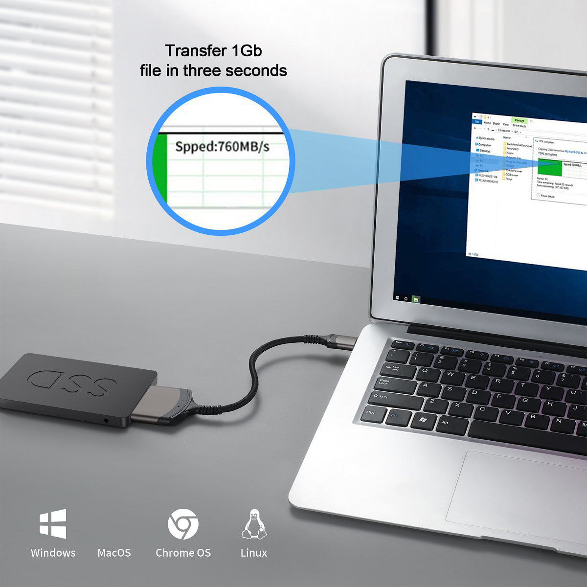 UC-146-SL 5Gbps USB-C to SATA 22-Pin Type-C Adapter Cable for 2.5inch Hard Disk Driver SSD Laptop (Total Length: 25cm)