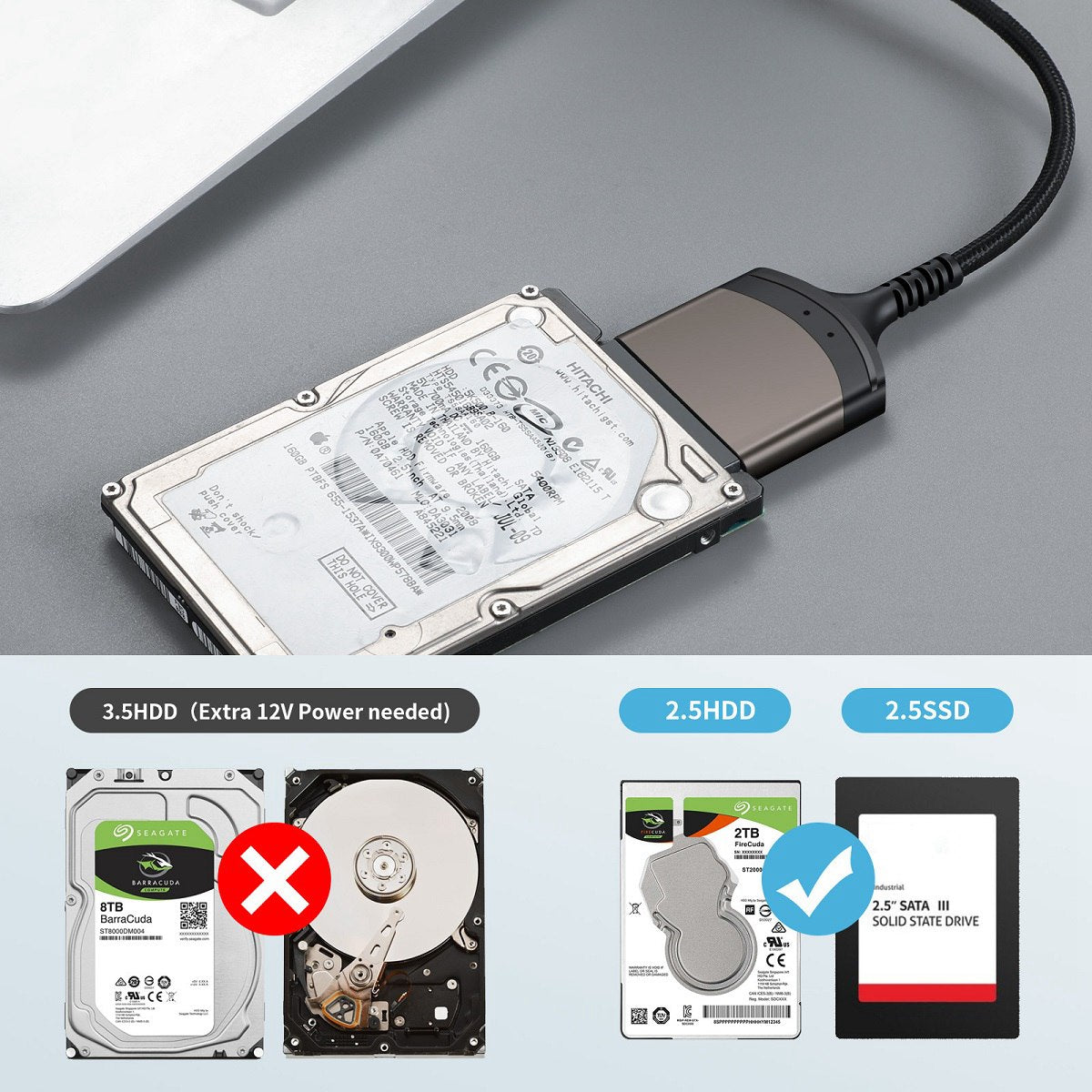 U3-077-SL 5Gbps USB 3.0 Type-A to SATA 22 Pin Adapter Cable for 2.5&quot; Hard Disk Driver SSD (Total Length: 25cm)