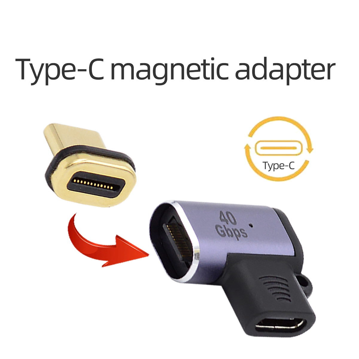 UC-028-LE 40Gbps USB4 Type-C Male to Female 90 Degrees Adapter Right Angled Magnetic Connector