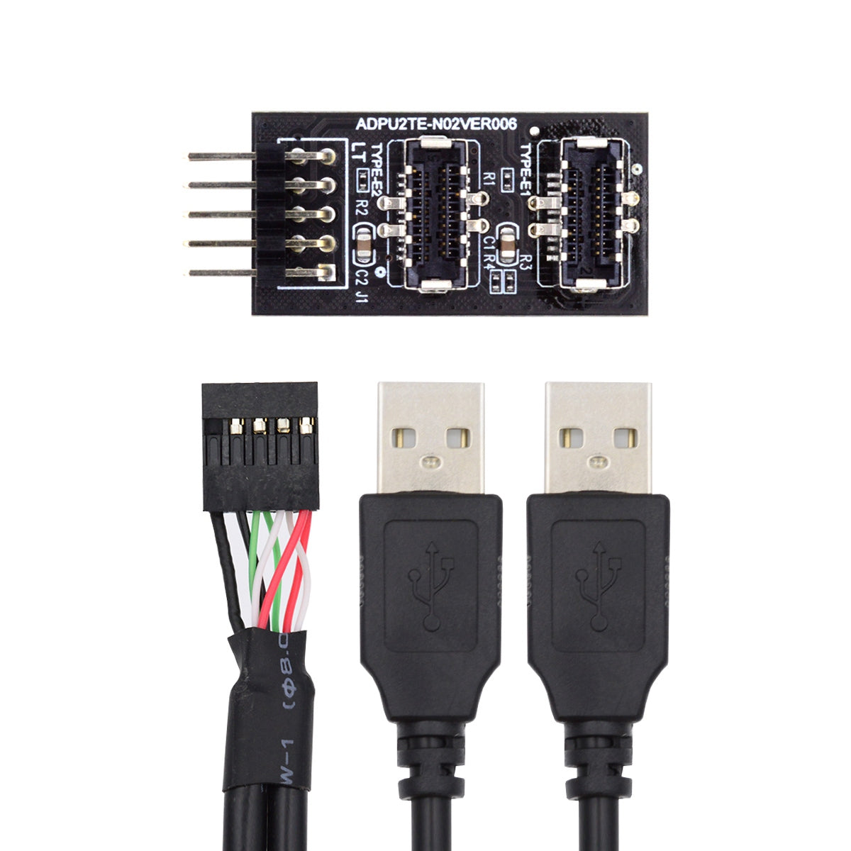 U2-128+UC-022 Dual USB 3.1 Front Panel Socket Key-A Type-E to USB 2.0 Type-A + 9Pin Cable Extension Adapter