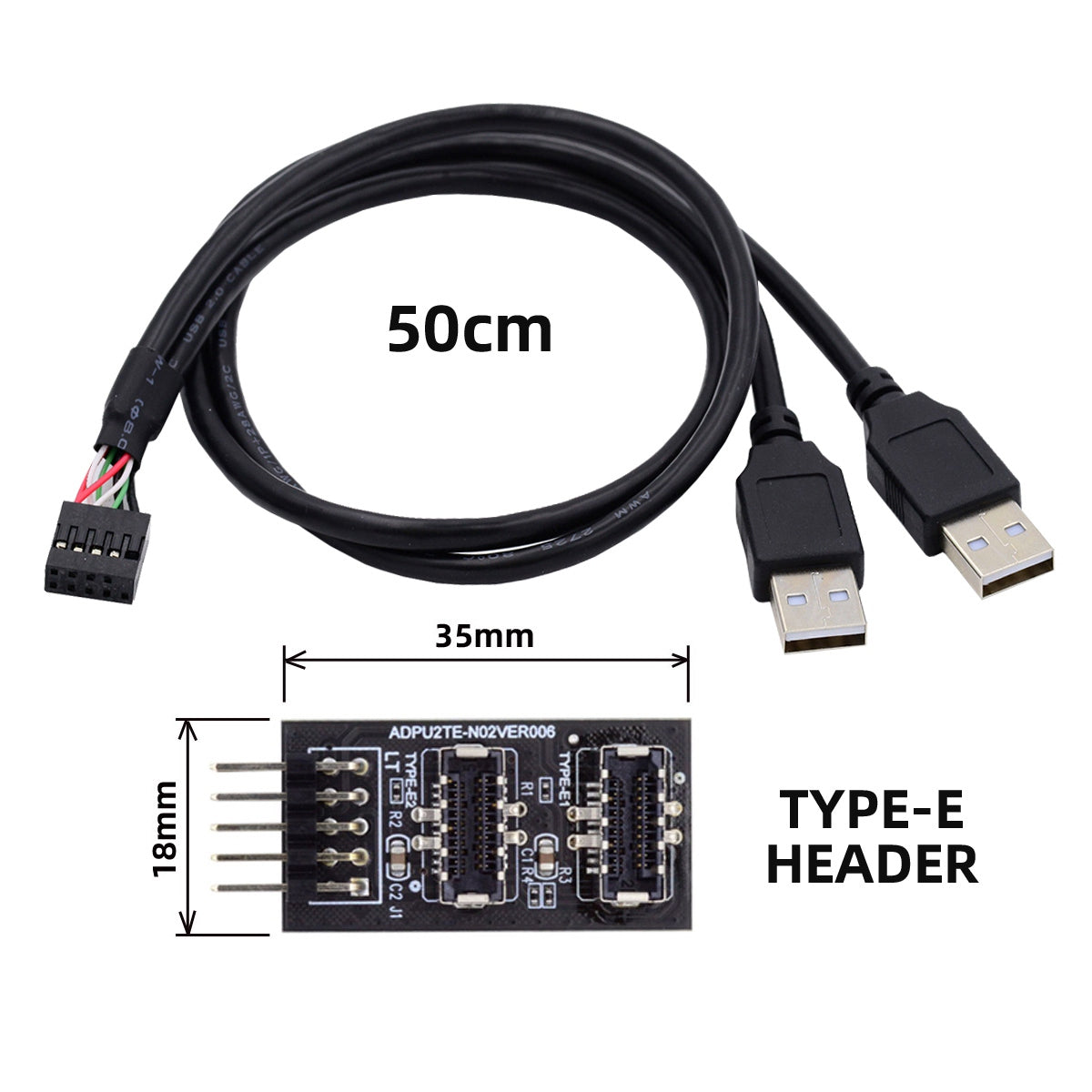 U2-128+UC-022 Dual USB 3.1 Front Panel Socket Key-A Type-E to USB 2.0 Type-A + 9Pin Cable Extension Adapter