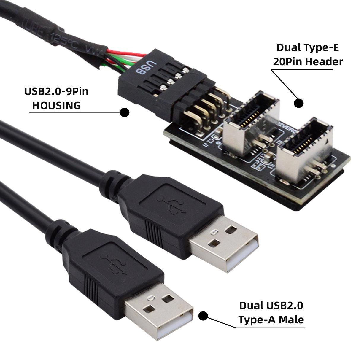 U2-128+UC-022 Dual USB 3.1 Front Panel Socket Key-A Type-E to USB 2.0 Type-A + 9Pin Cable Extension Adapter