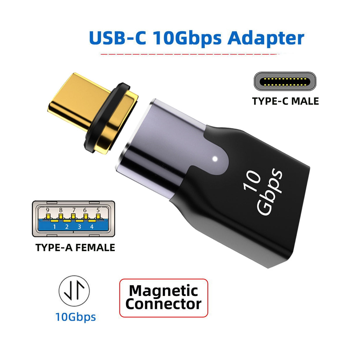 UC-028-AFB Magnetic Connector Type-C Male to USB 3.0 Female 10Gbps Data Transfer Adapter for Laptop Phone