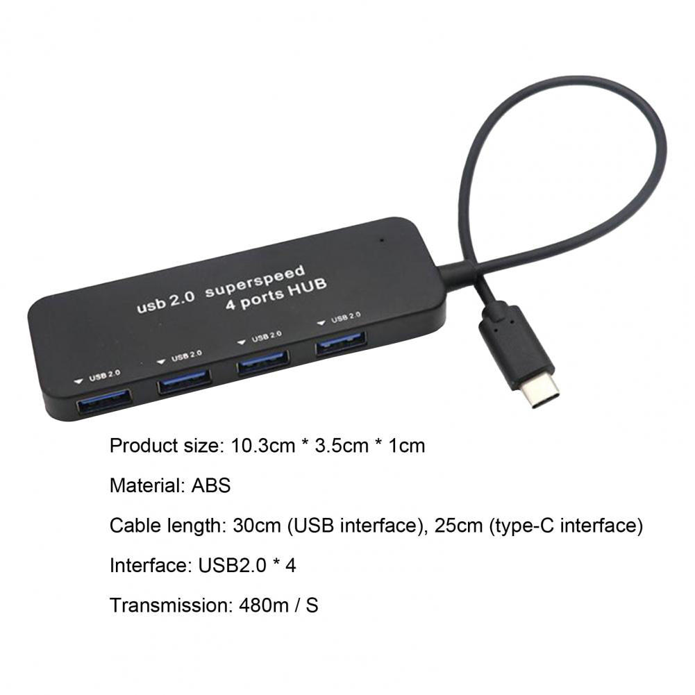 Type-C Docking Station USB-C to 4 USB2.0 Hub Multi-Port Type-C Adapter Hub for PC, Laptops