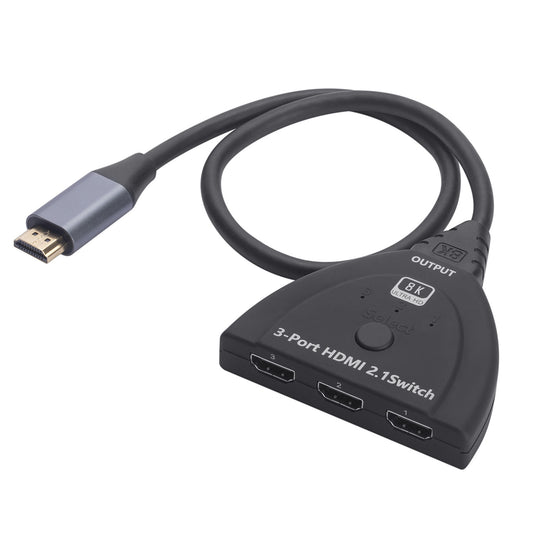 8K HDMI Switcher 8K / 60Hz 4K / 120Hz HDMI2.1 Adapter 3-In-1-Out HDMI Male to 3 HDMI Female Converter with Button / LED Indicator