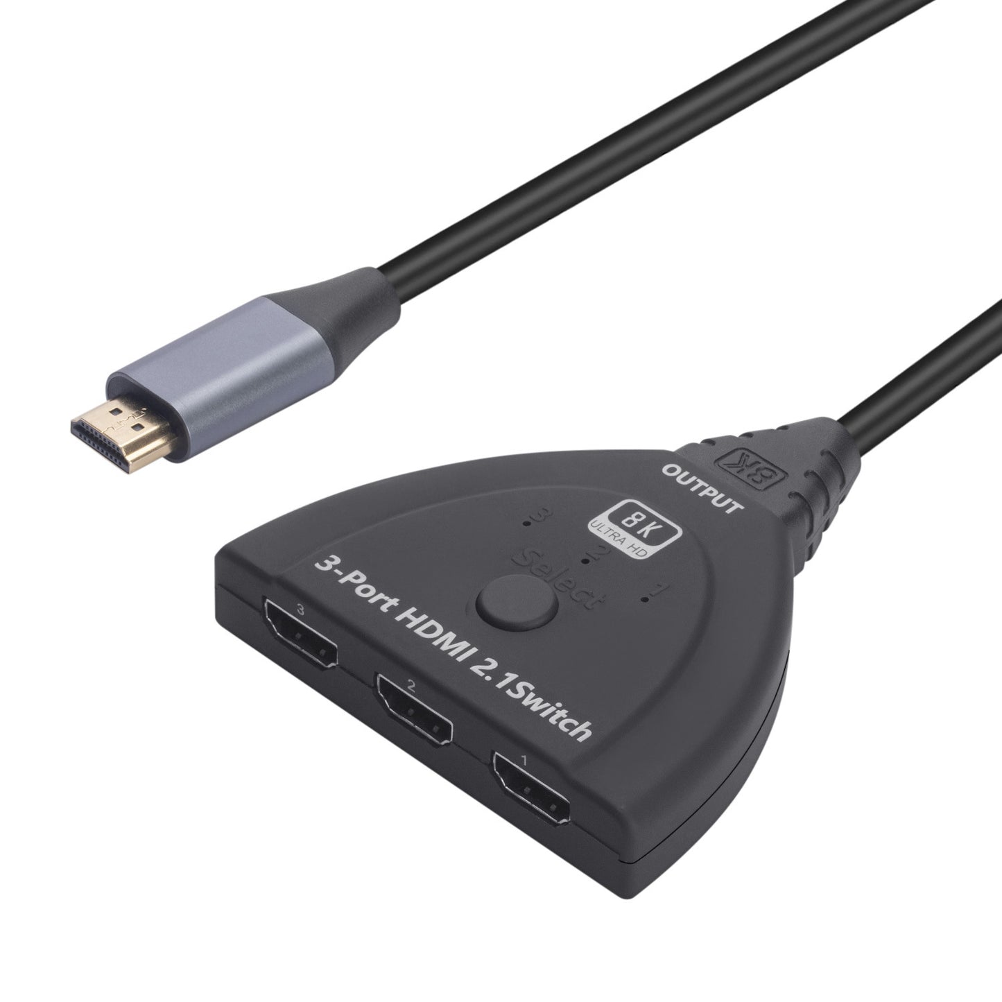 8K HDMI Switcher 8K / 60Hz 4K / 120Hz HDMI2.1 Adapter 3-In-1-Out HDMI Male to 3 HDMI Female Converter with Button / LED Indicator