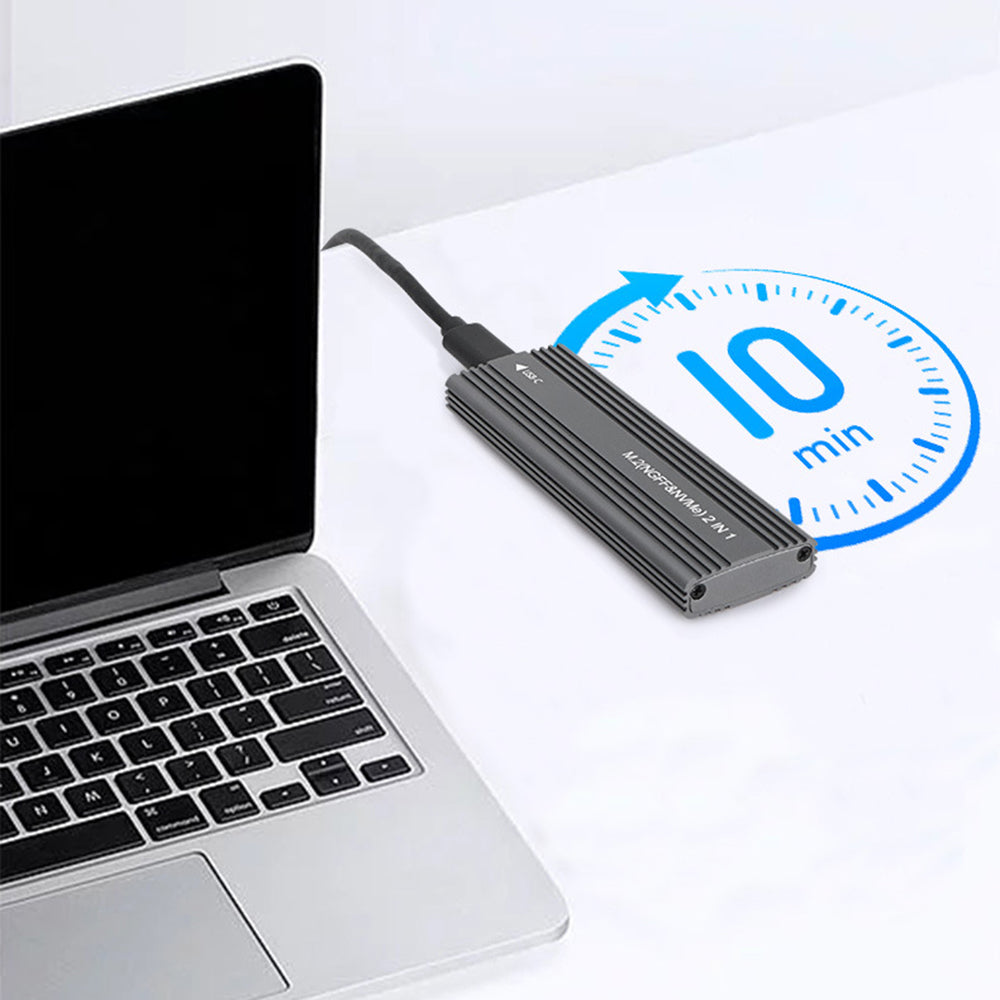 M.2 NVME / SATA Dual Protocol Hard Drive Case Aluminum Alloy SSD Enclosure Support UASP - Silver Grey