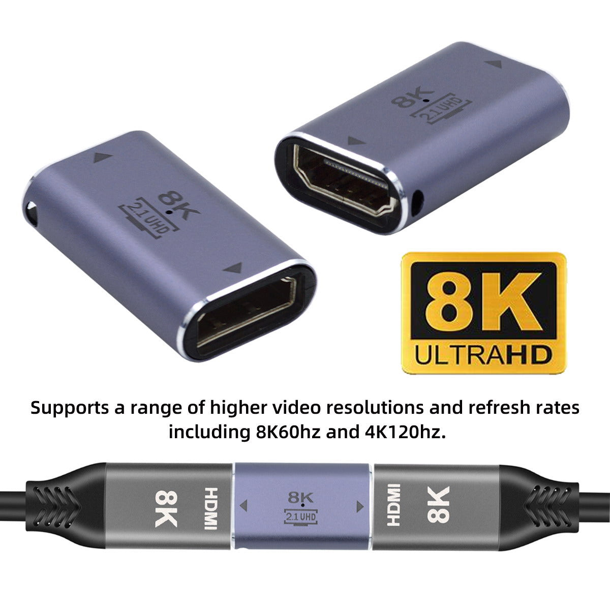HD-008-8K HDMI 2.1 Female to Female UHD Extension Gold Plated Converter Adapter Support 8K 60hz HDTV
