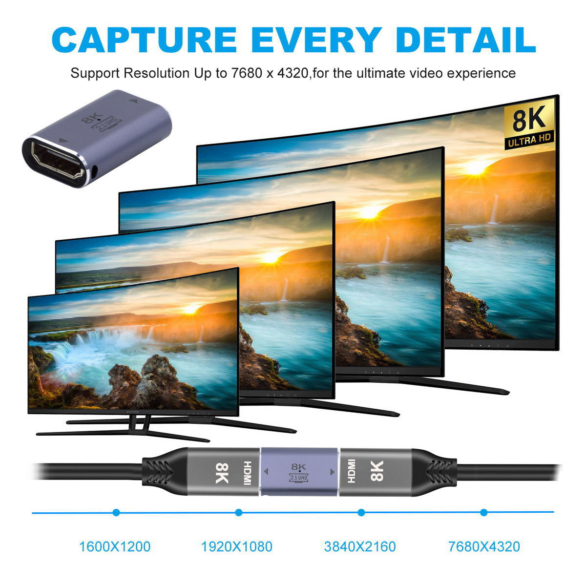 HD-008-8K HDMI 2.1 Female to Female UHD Extension Gold Plated Converter Adapter Support 8K 60hz HDTV