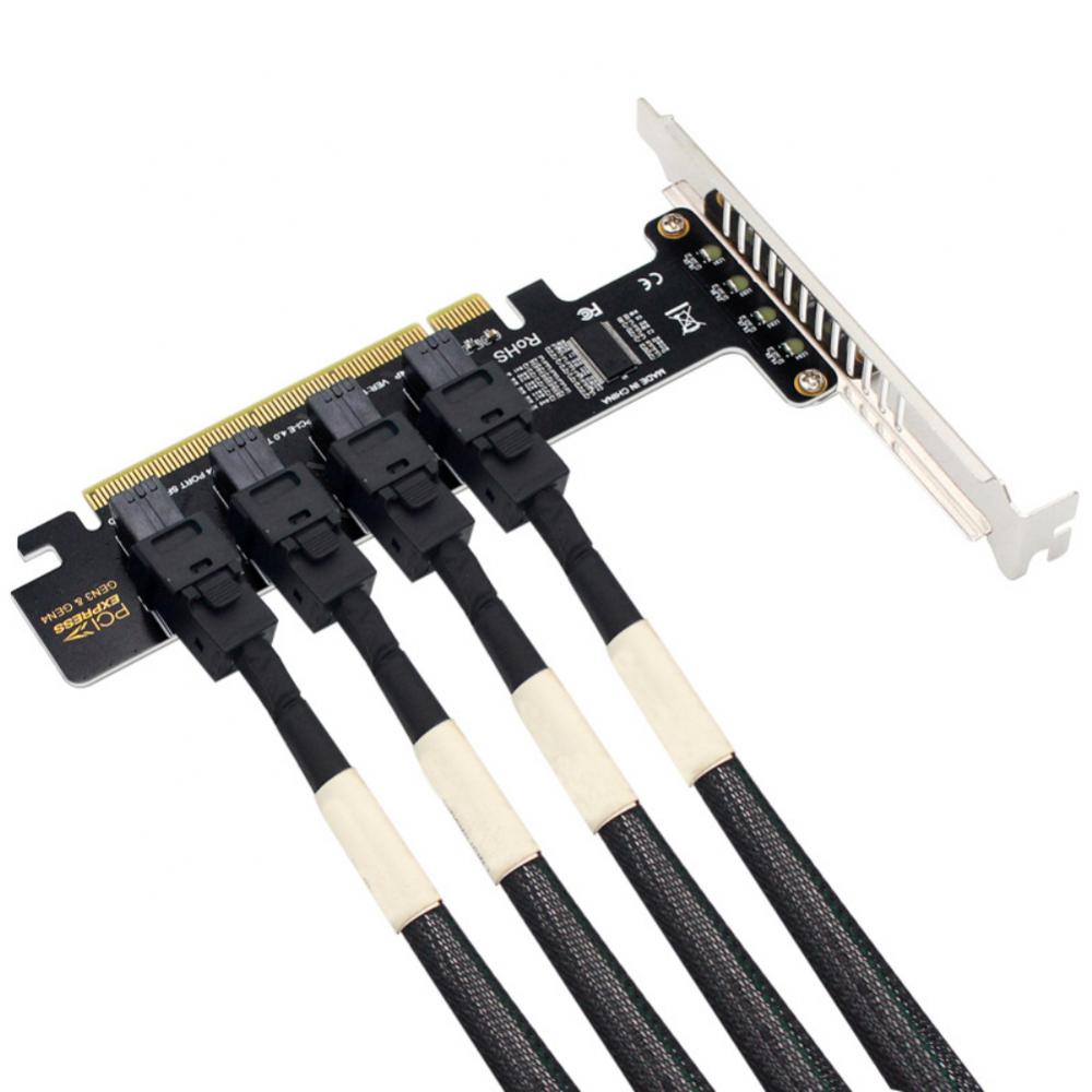 U2 PCIe X16 to 4 Ports U.2 NVME SFF-8643 SFF-8639 Expansion Card PCI Express 4.0 Split Card