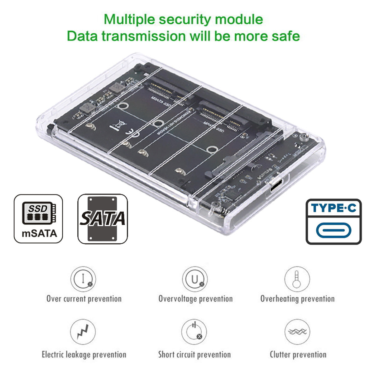 SA-049+UC-079-WH Dual MSATA Mini-SATA SSD Card JOBD Raid0 Span Bridge to USB3.0 Type-C USB-C 2.5-inch SATA Combo Enclosure
