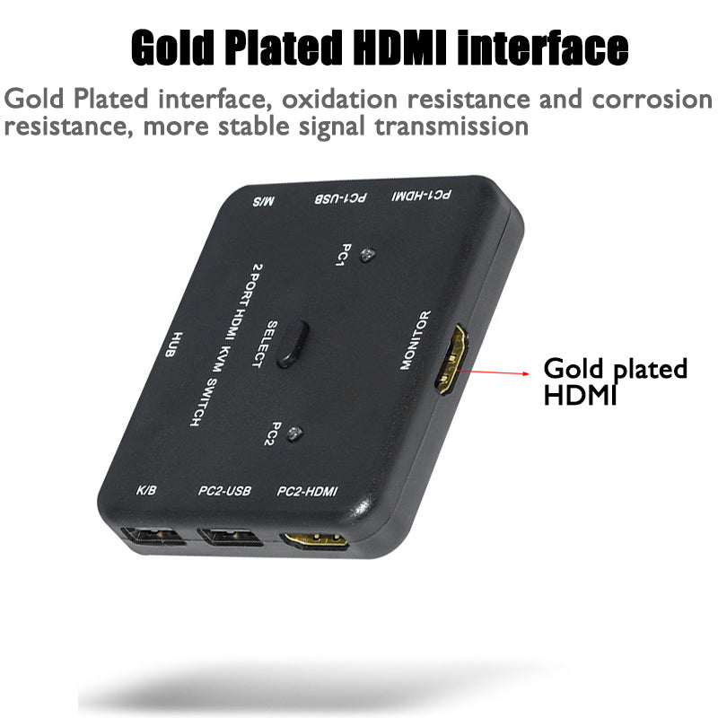 Computer Host HDMI 2 In 1 Out KVM Switch 2 Port Mouse Keyboard USB Print Share Device
