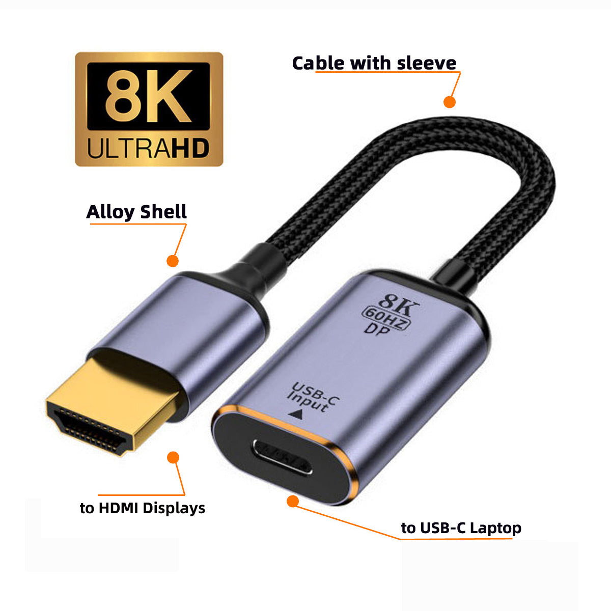 UC-038-H8K USB-C Type C Female to HDMI Male Converter 8K / 60hz 4K / 120hz HDTV Adapter Cable for Tablet Phone Laptop