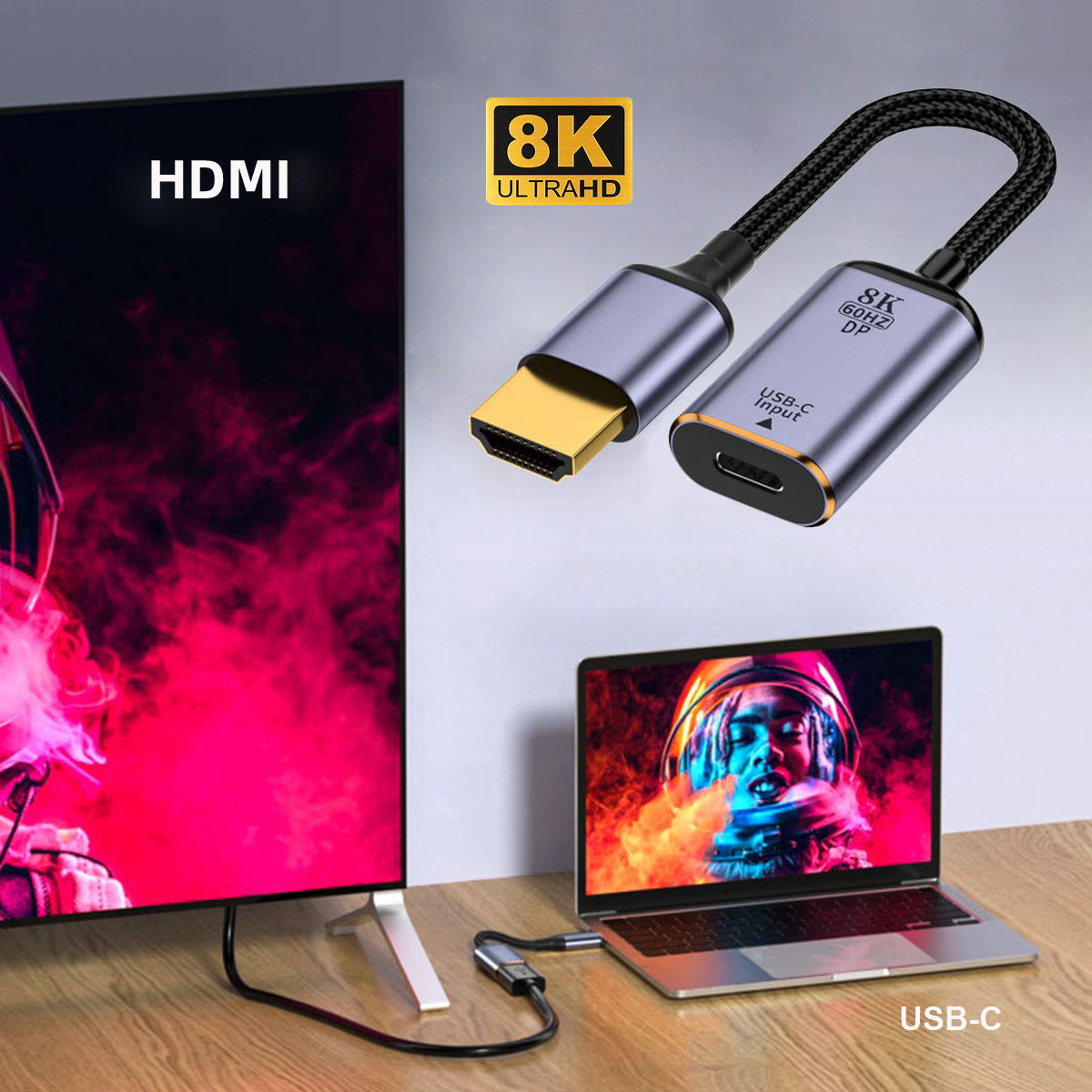 UC-038-H8K USB-C Type C Female to HDMI Male Converter 8K / 60hz 4K / 120hz HDTV Adapter Cable for Tablet Phone Laptop