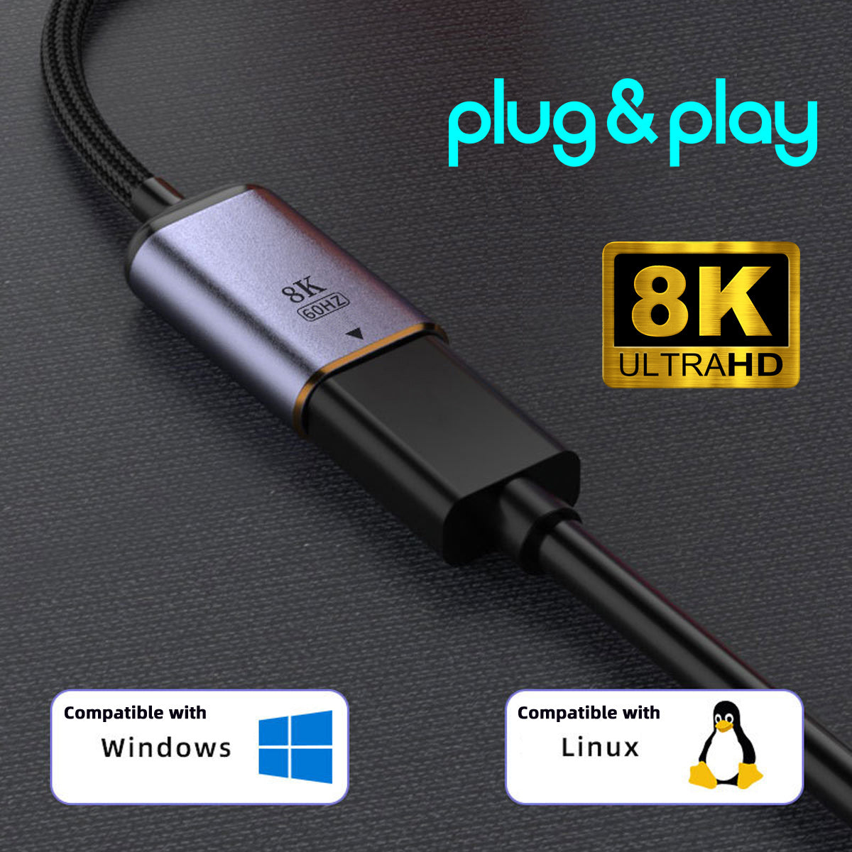 UC-038-H8K USB-C Type C Female to HDMI Male Converter 8K / 60hz 4K / 120hz HDTV Adapter Cable for Tablet Phone Laptop