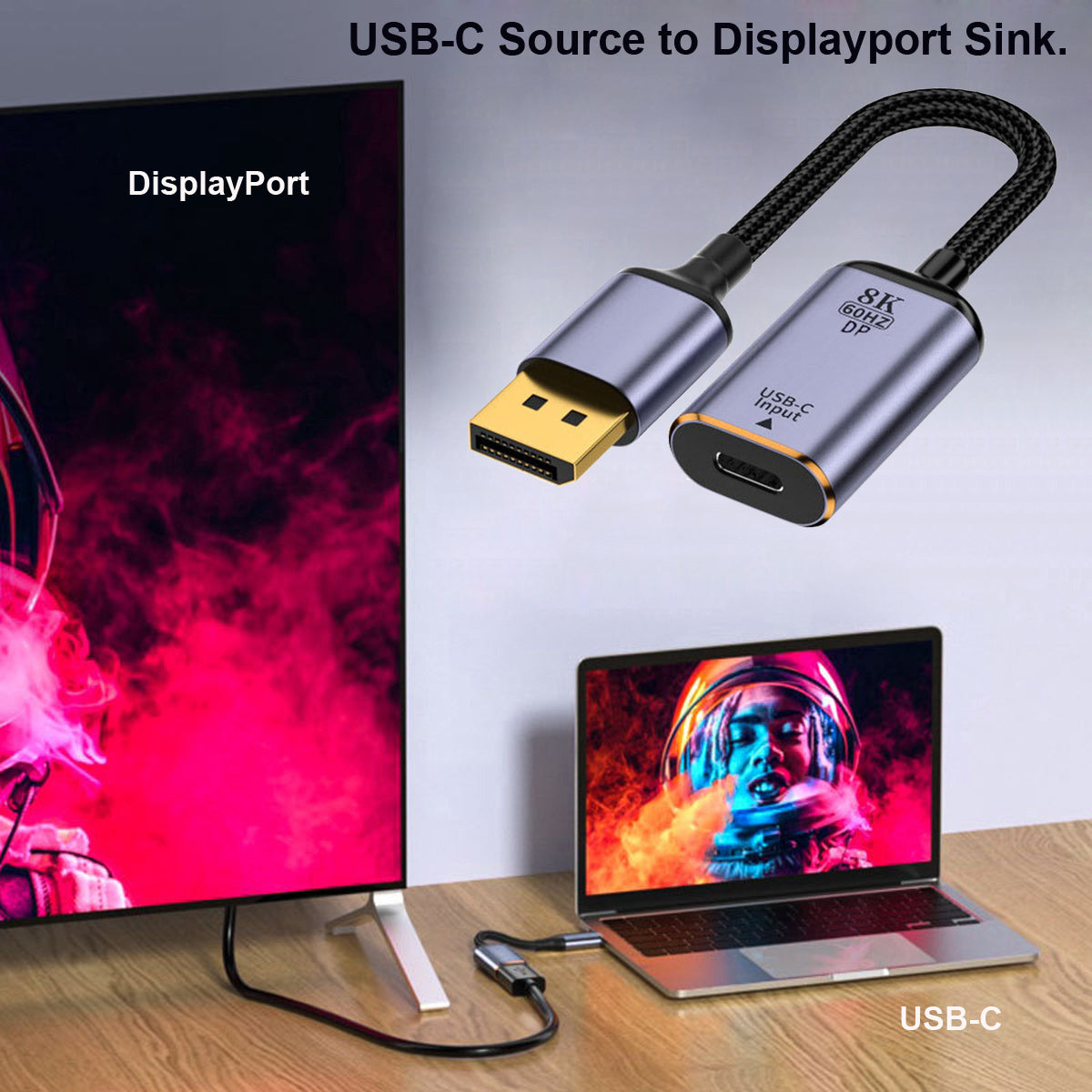 UC-038-D8K USB-C Type C Female to Displayport Converter HDTV Adapter Cable 8K / 60hz 4K / 120hz for Tablet Phone Laptop