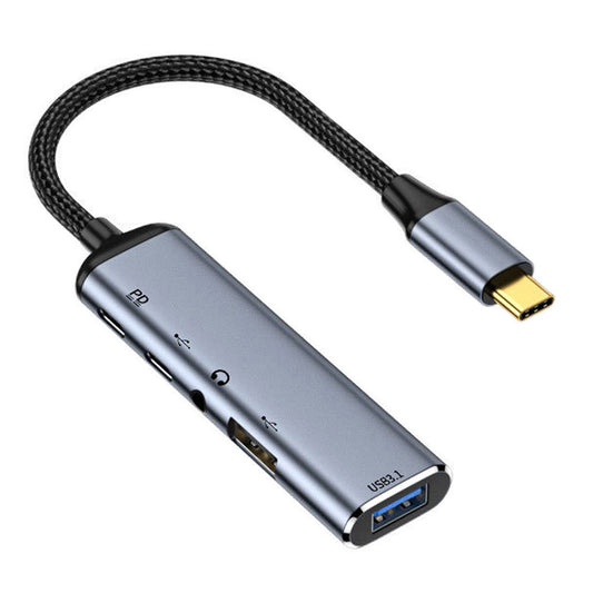 UC-027-Y003 For MacBook USB-C Type C to Audio 3.5mm Dual USB HUB Converter Multiport Adapter with Female PD Power Port
