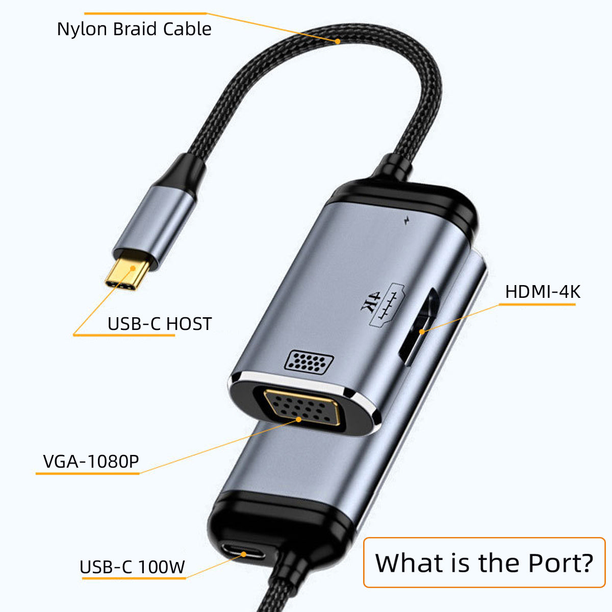 UC-027-Y001 USB-C Type C to HD VGA Converter Adapter 4K 60Hz 1080P with Female PD Power Port