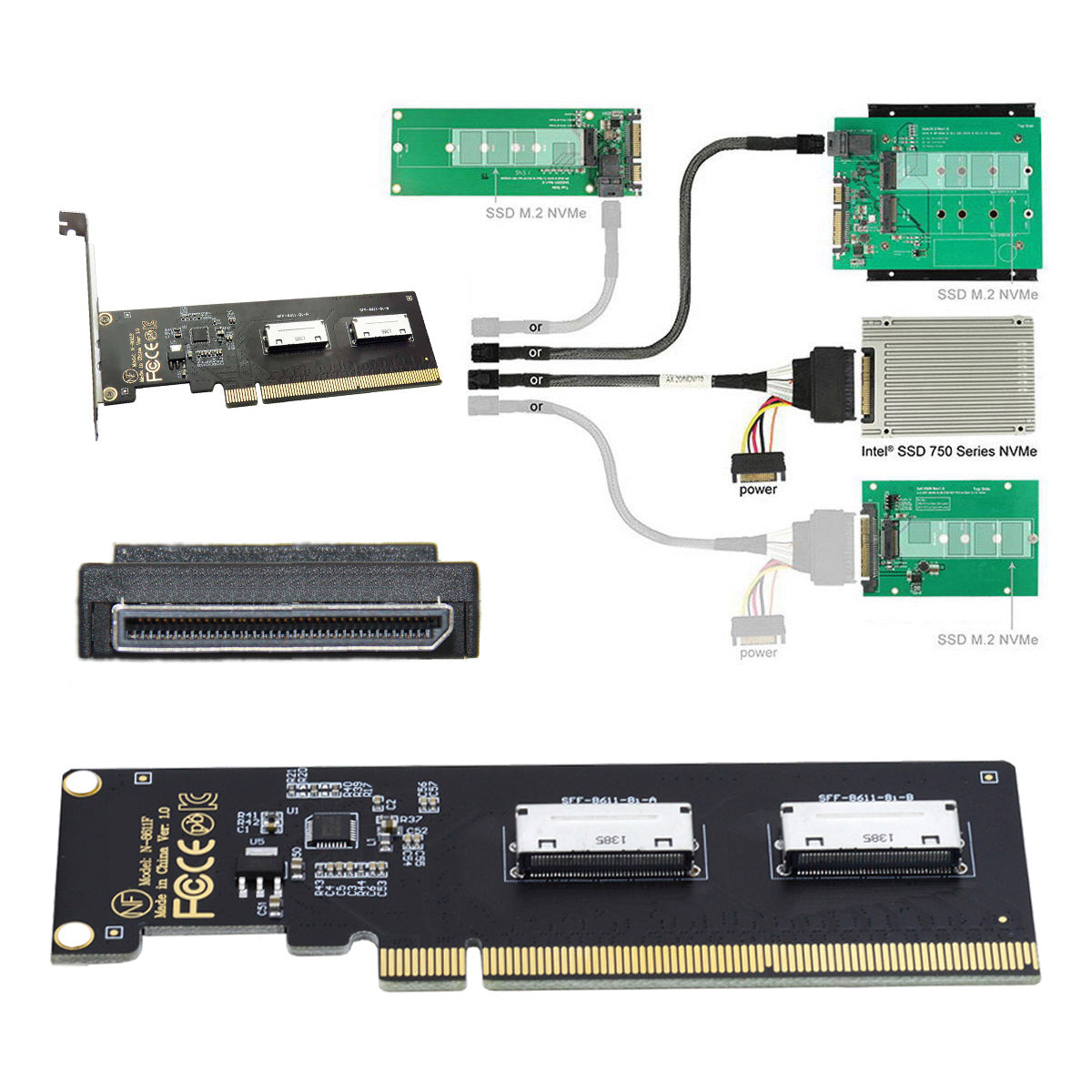 SF-057 PCIE PCI-Express 16x to Dual Oculink SFF-8612 SFF-8611 8x VROC Adapter for Mainboard SSD Graphics Card