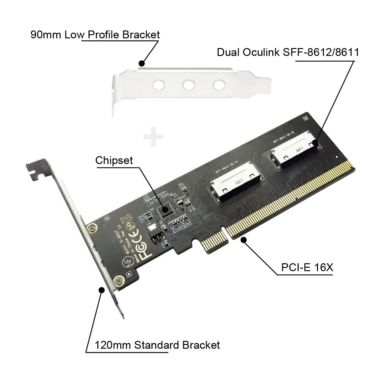 SF-057 PCIE PCI-Express 16x to Dual Oculink SFF-8612 SFF-8611 8x VROC Adapter for Mainboard SSD Graphics Card