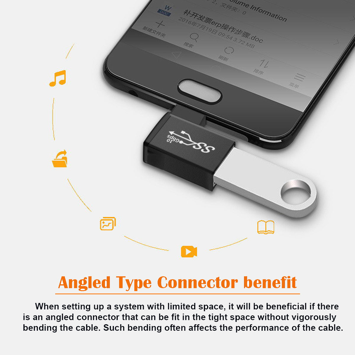 UC-035-RI USB Type C to USB 3.0 Female OTG Adapter Right Angled 90 Degree for Mac Laptop Cell Phone