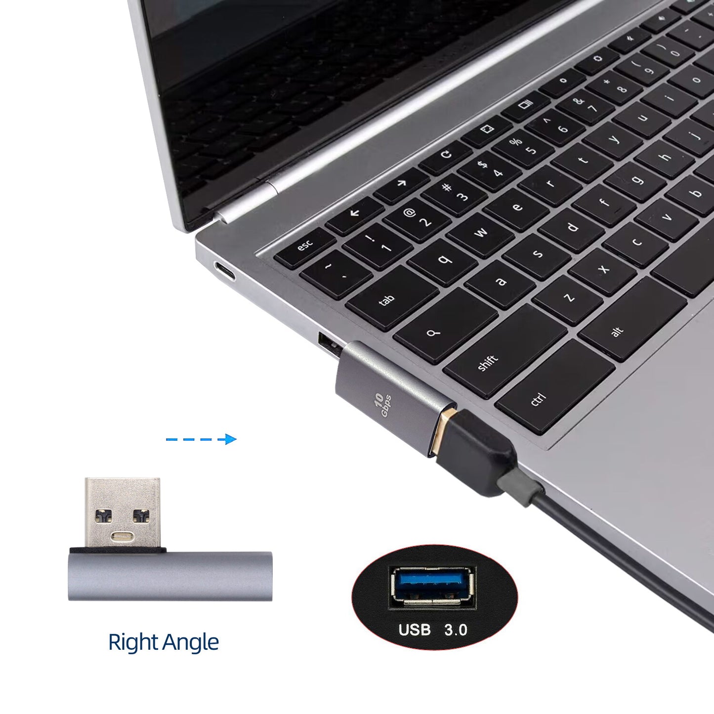 U3-018-RI 10Gbps USB3.0 Male to Female Extension Power Data Video Adapter, Low Profile 90 Degree Right Angled Type