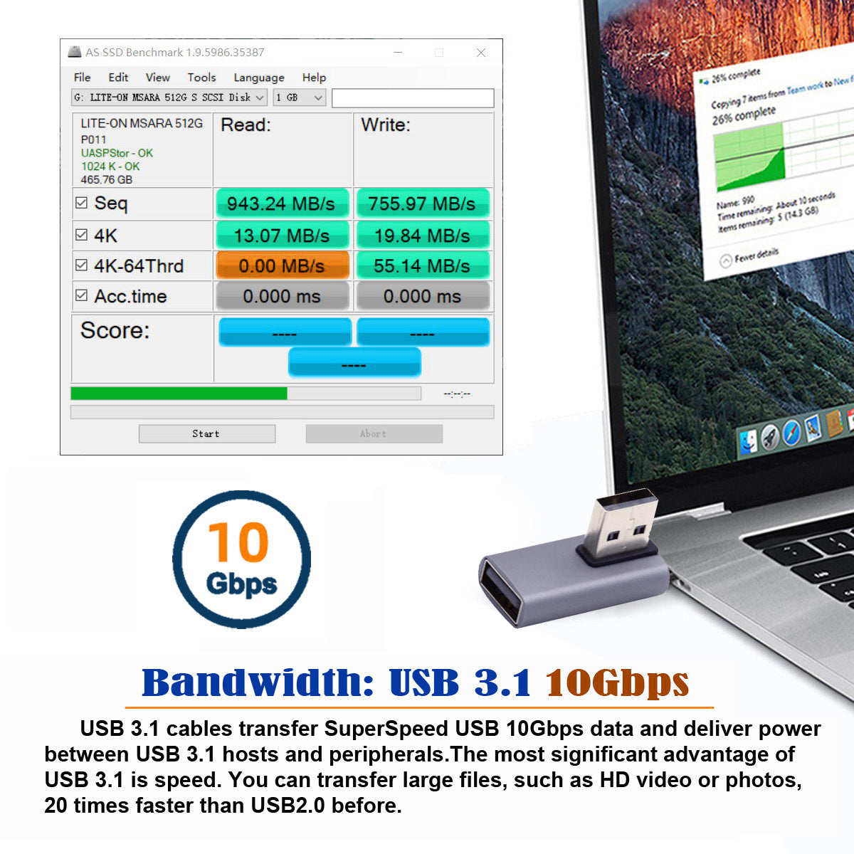 U3-018-RI 10Gbps USB3.0 Male to Female Extension Power Data Video Adapter, Low Profile 90 Degree Right Angled Type