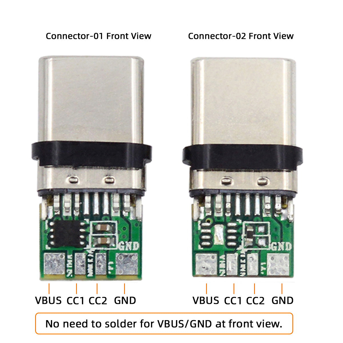 CN-004 2Pcs / Set Type-C 24Pin Connector Plug USB-C Male PD 100W USB2.0 Data Connector with Housing Cover