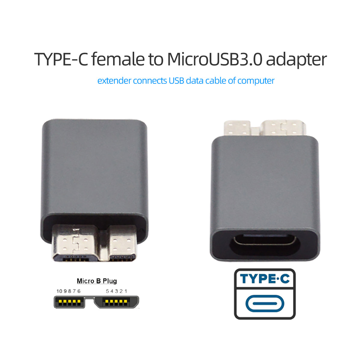 UC-082-MMCF USB-C USB 3.1 Type C Female to Micro USB 3.0 Male Data Adapter 10Gbps Data Power for Laptop SSD Disk
