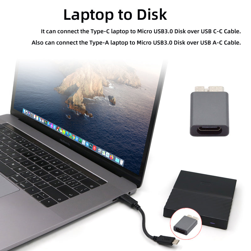 UC-082-MMCF USB-C USB 3.1 Type C Female to Micro USB 3.0 Male Data Adapter 10Gbps Data Power for Laptop SSD Disk