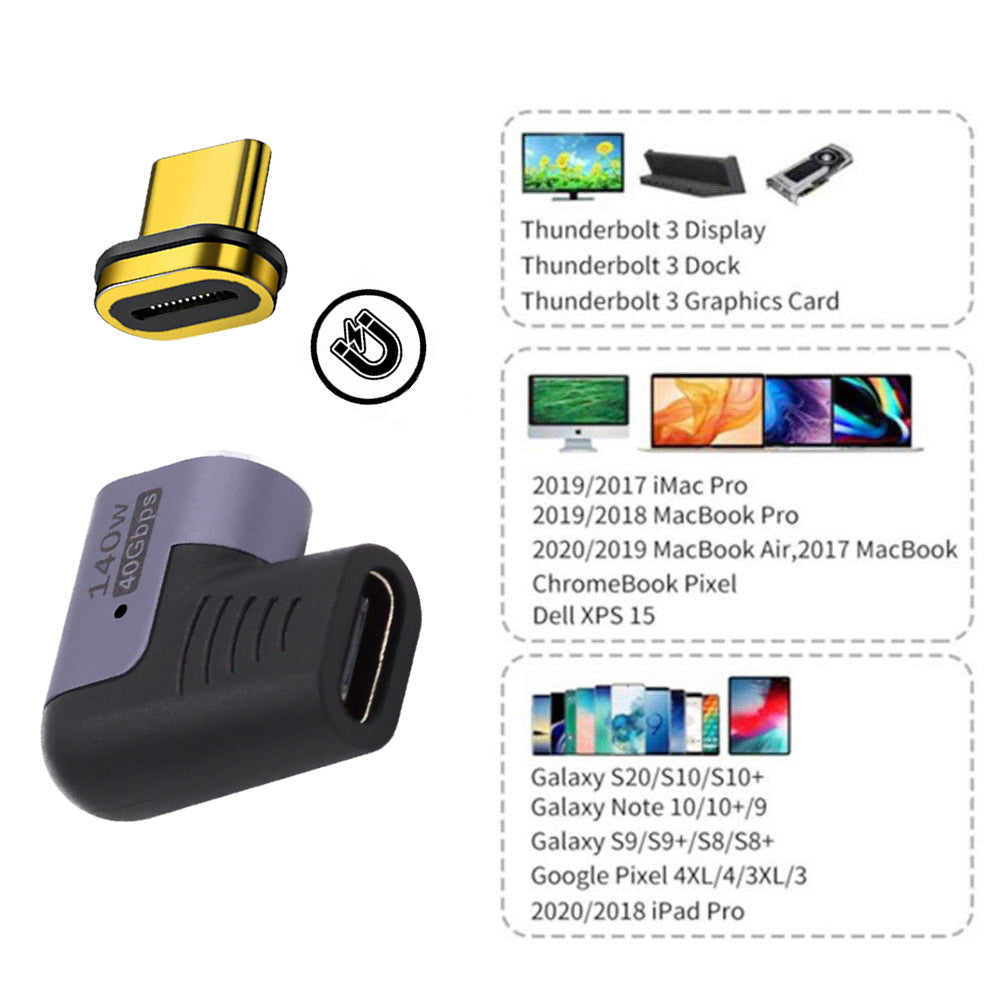 UC-062-RI 40Gbps USB4 Magnetic Type C Male to Female Left Right Angled 140W Power Data 8K Video Adapter for Laptop Phone