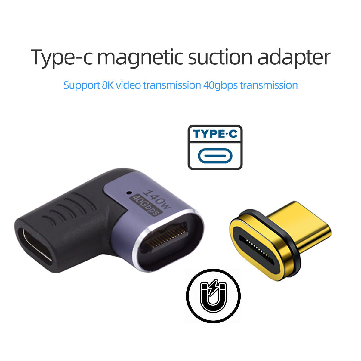 UC-062-RI 40Gbps USB4 Magnetic Type C Male to Female Left Right Angled 140W Power Data 8K Video Adapter for Laptop Phone