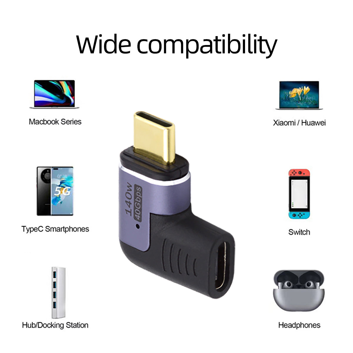 UC-062-RI 40Gbps USB4 Magnetic Type C Male to Female Left Right Angled 140W Power Data 8K Video Adapter for Laptop Phone