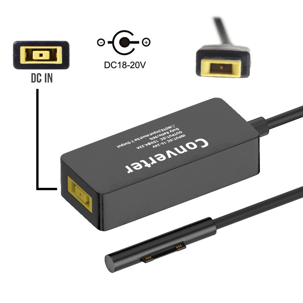 PW-016-1145MM Rectangle Power Thinkpad X1 20V 15V-24V to Surface Pro 3 / 4 / 5 / 6 / 7 / 8 / 9 Charge Converter with Cable
