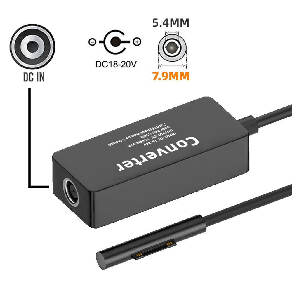 PW-016-7954MM DC 7.9x5.4mm 65W 20V 15V-24V to Surface Pro 3 / 4 / 5 / 6 / 7 / 8 / 9 Charge Converter Power Adapter