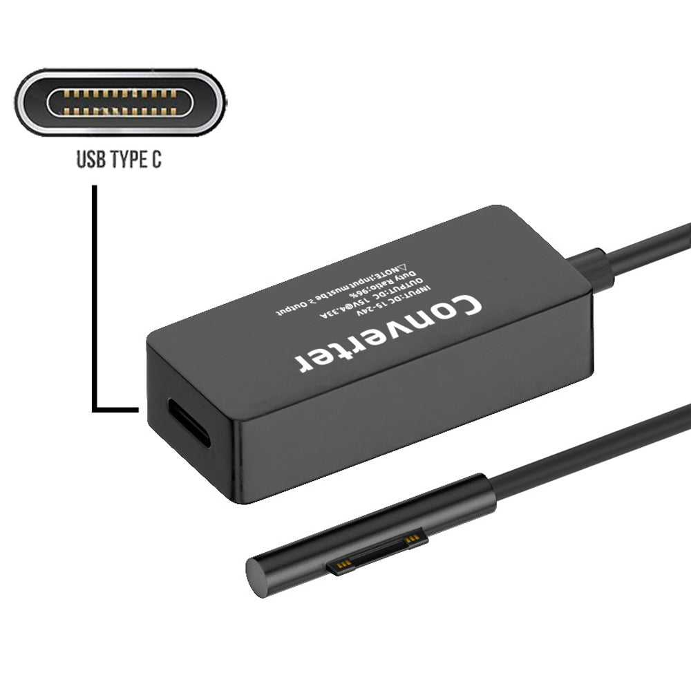 PW-016-TYPECF Type-C USB-C Female 65W DC 15V to Surface Pro 3 / 4 / 5 / 6 / 7 / 8 / 9 Charge Power Converter